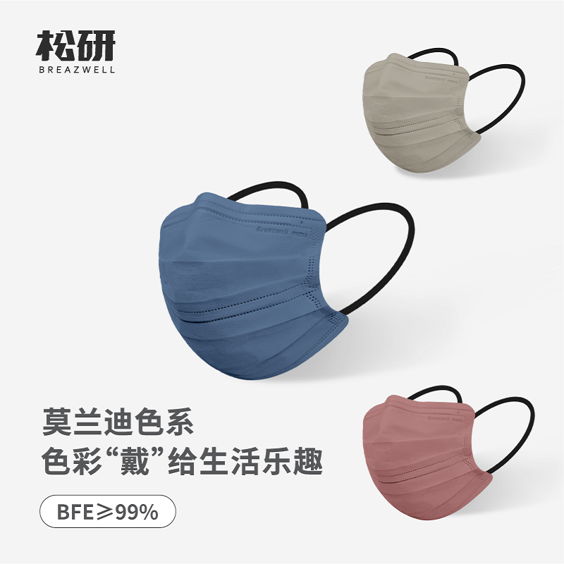松研B29-3莫蘭迪彩色平面一次性口罩圖片1