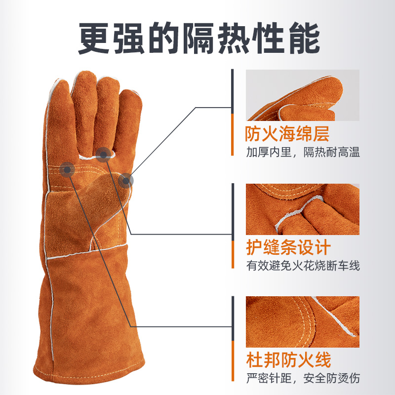 泰克曼900052加厚牛皮隔熱電焊手套圖片1