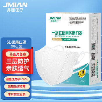 界面醫療成人折疊式黑色一次性醫用口罩圖片3