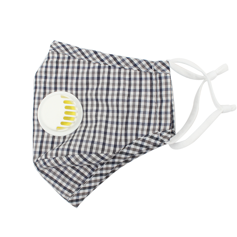 藍星灰格耳戴式帶閥成人棉布口罩圖片1