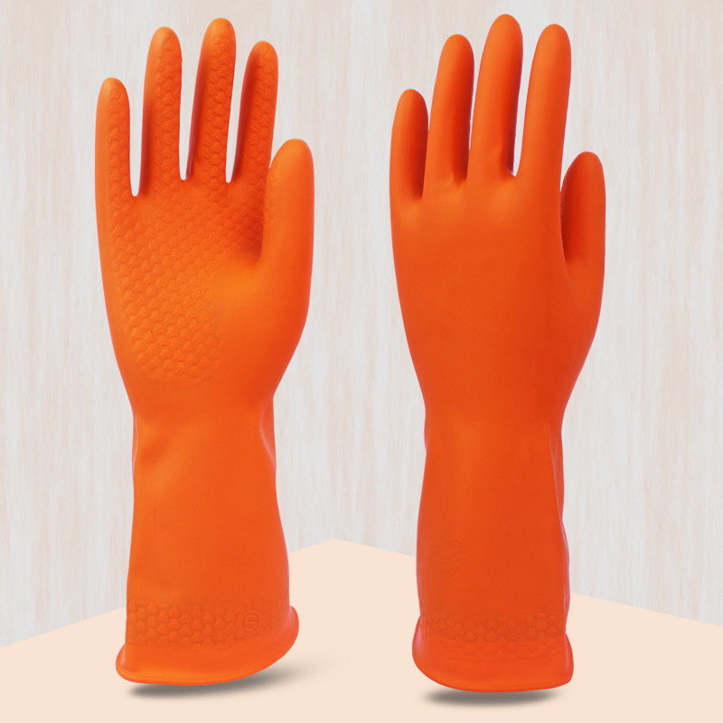 廣州雙一雙色加厚工業乳膠手套耐酸堿手套橘色圖片1