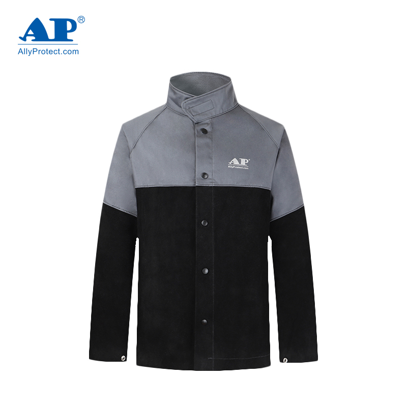 友盟AP-4530灰色阻燃布配黑色牛皮阻燃工作服上衣圖片1