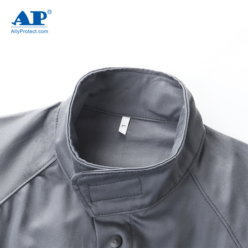 友盟AP-4530灰色阻燃布配黑色牛皮阻燃工作服上衣圖片3