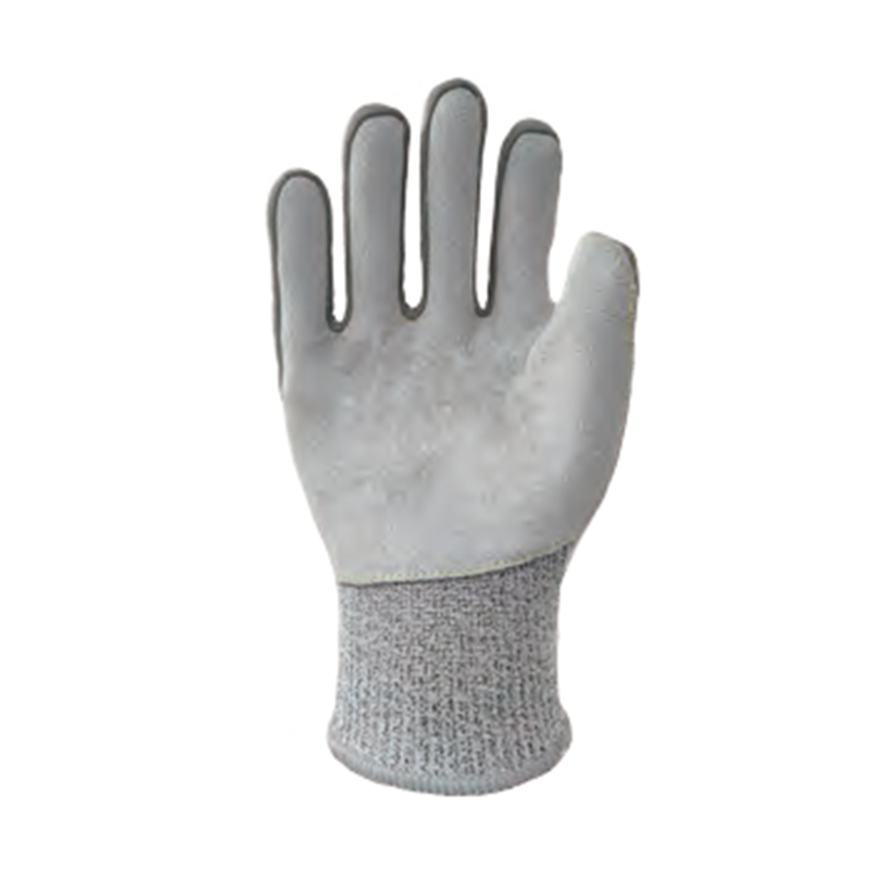 思衛(wèi)爾L355麻灰色13針牛皮掌貼HPPE玻璃纖維防割手套圖片1