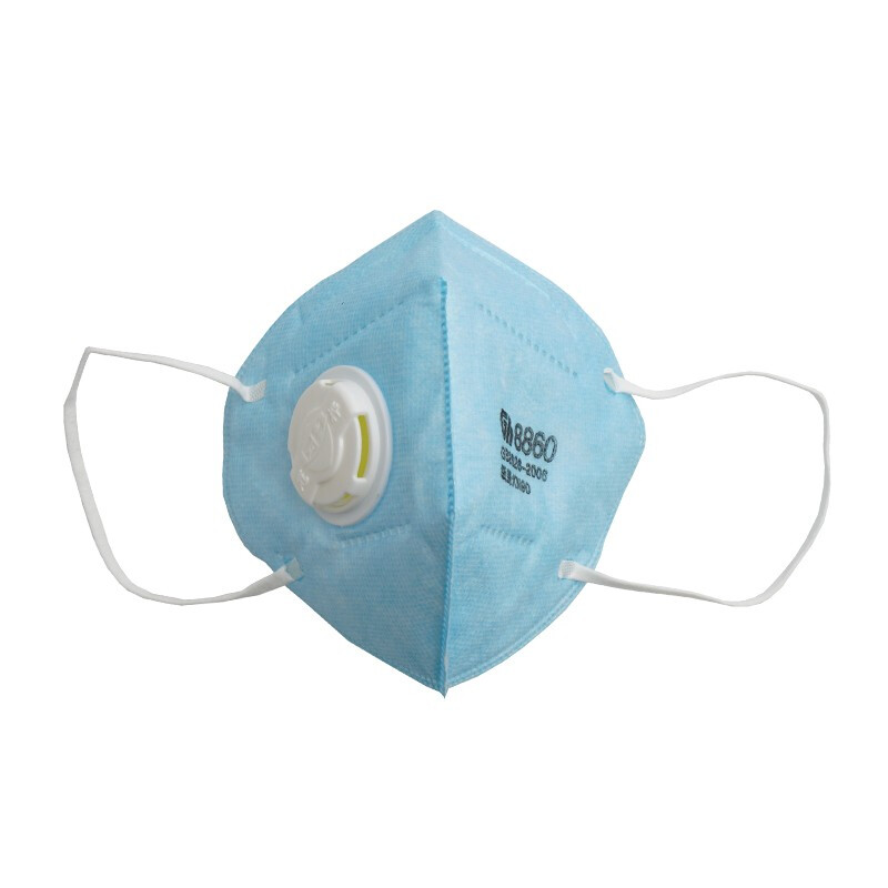 冠樺8860V藍色帶閥耳帶式KN90防塵口罩