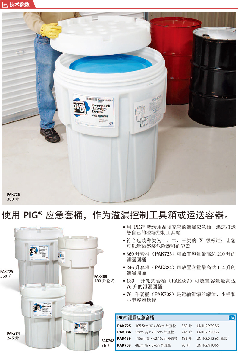 NewPig PAK489-WH pig89升泄露應(yīng)急套桶