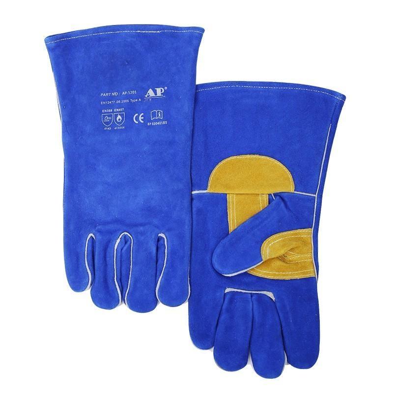 友盟AP-1201彩藍色隔熱防火牛二層皮電焊手套