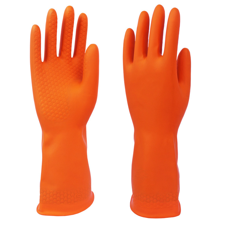 廣州雙一雙色加厚工業乳膠手套耐酸堿手套橘色