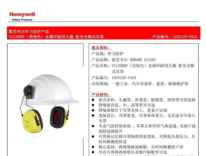 Honeywell霍尼韋爾1035128-VSCH VS130H金屬環耐用頭箍配安全帽式防噪音耳罩圖片1