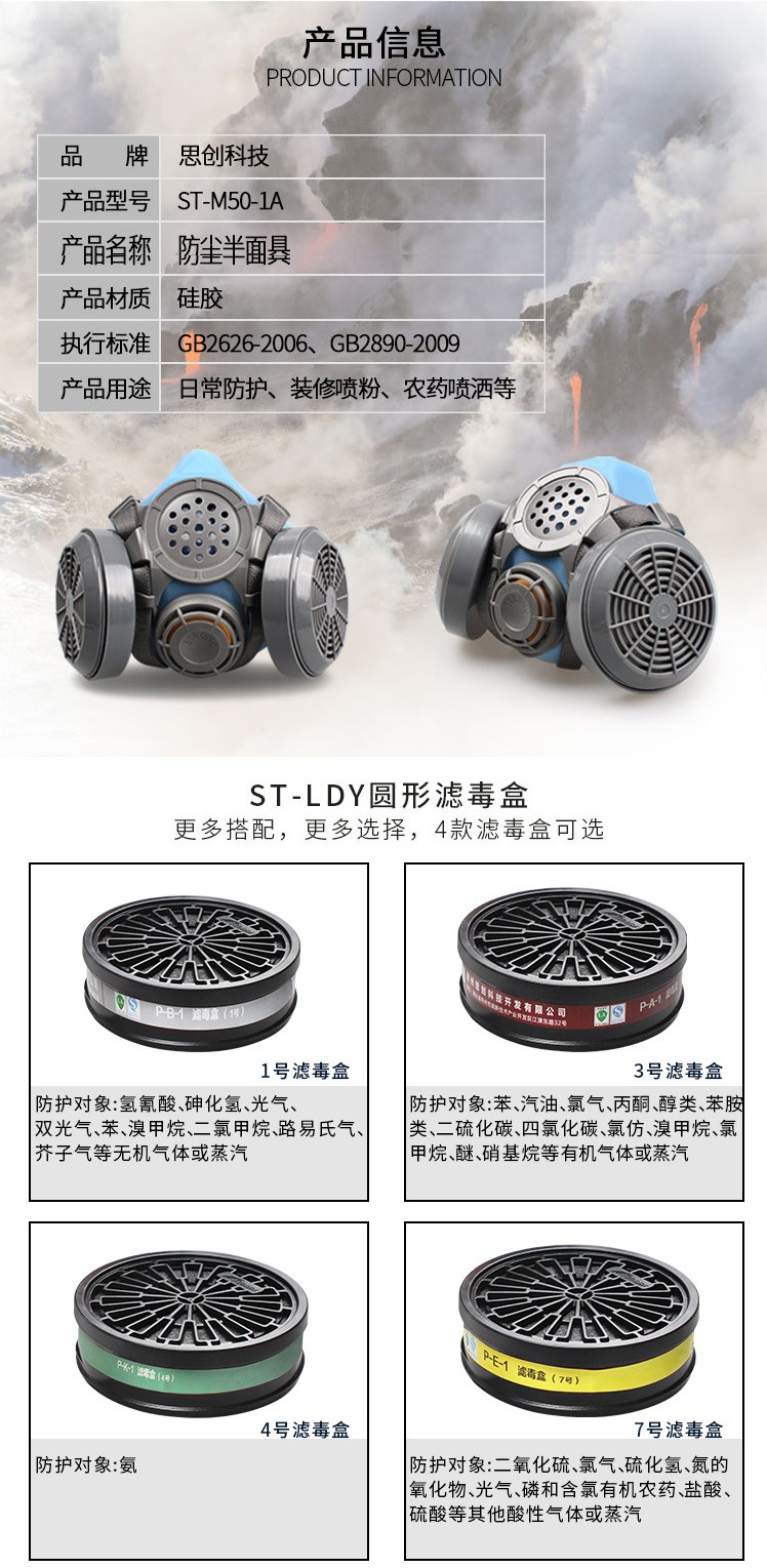 思創(chuàng)ST-M50G-1A硅膠雙罐防塵面具圖2