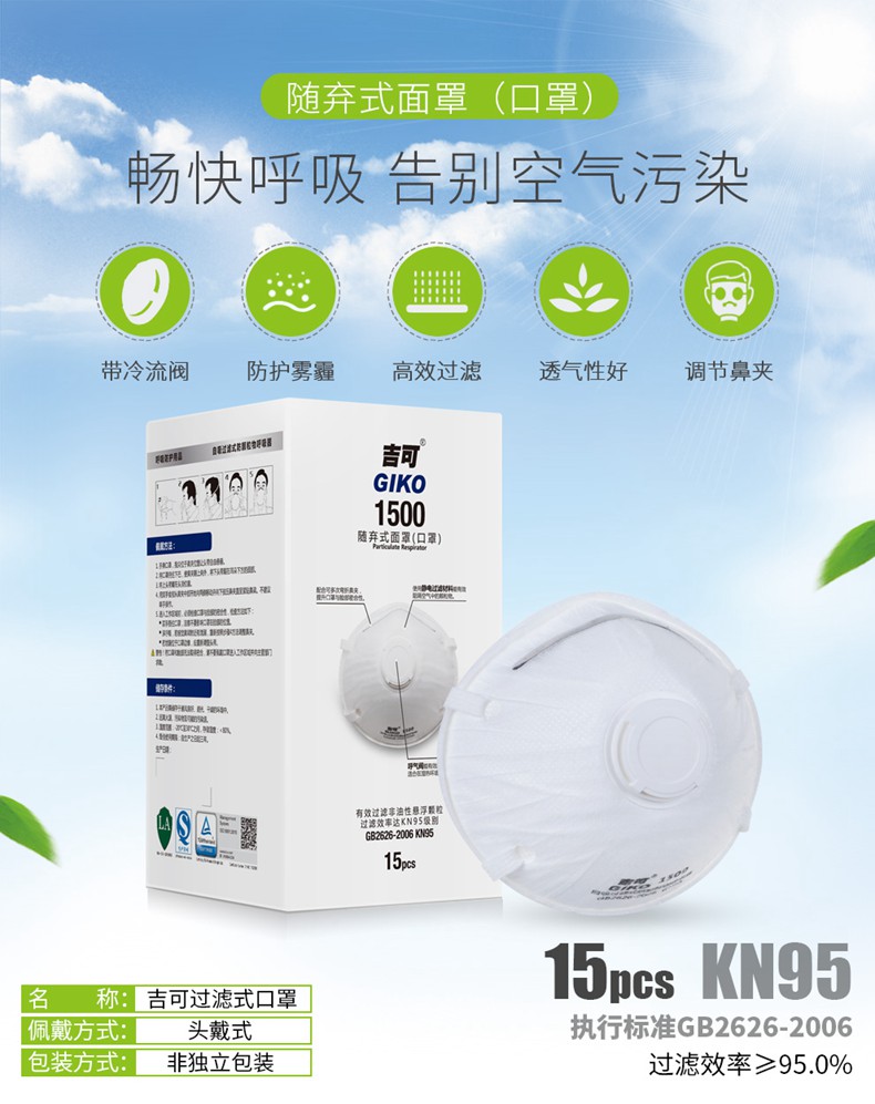 吉可1500帶閥防塵口罩圖1