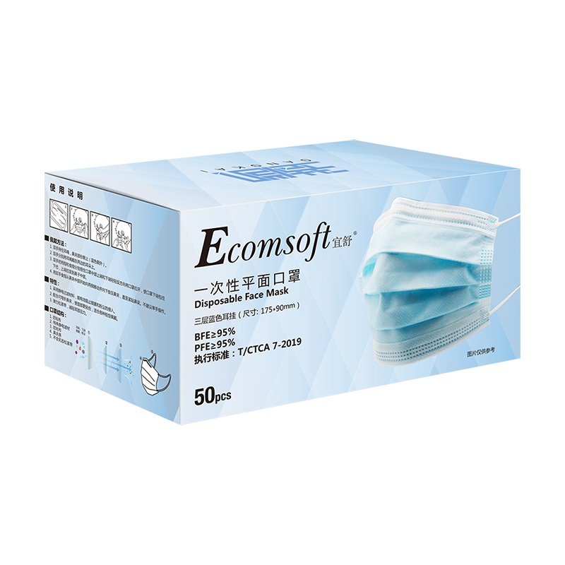 宜舒FE3B藍(lán)色平面三層一次性口罩圖片1