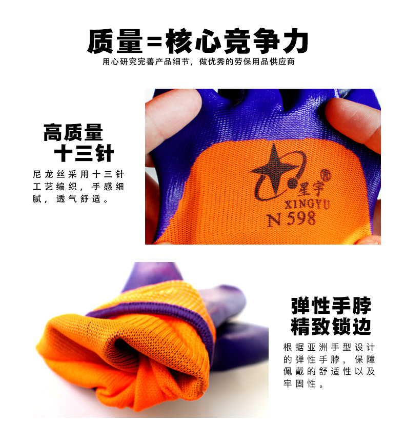 星宇N598尼龍丁腈半浸勞保手套圖片6
