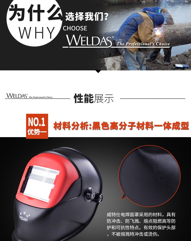威特仕608.0002自動(dòng)變光太陽(yáng)能電焊面罩圖3
