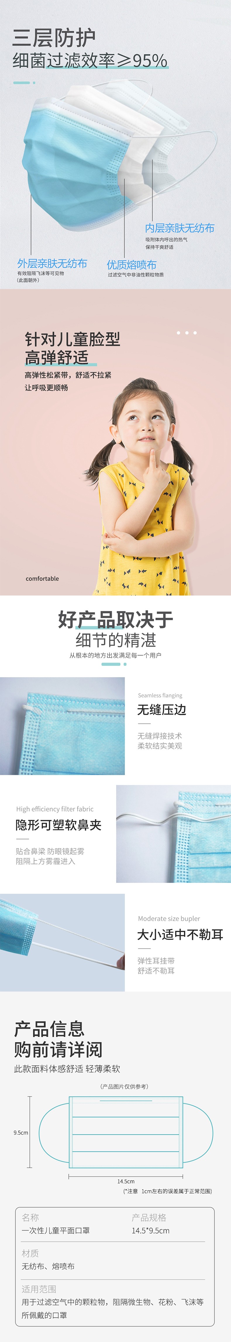 海固HG-9401兒童防護(hù)口罩三層一次性熔噴圖片2