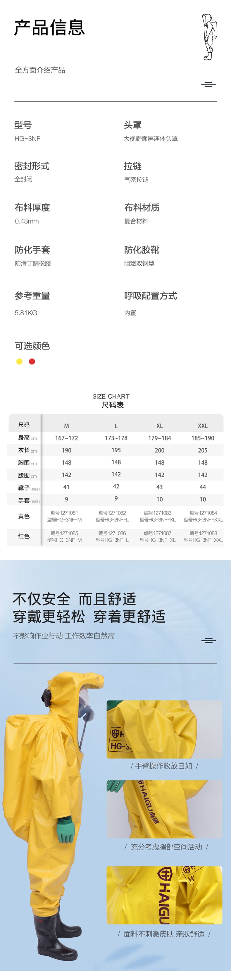 海固HG-3NF全封閉重型防化服 內(nèi)置三級防化服 （不含空氣呼吸器）圖片3