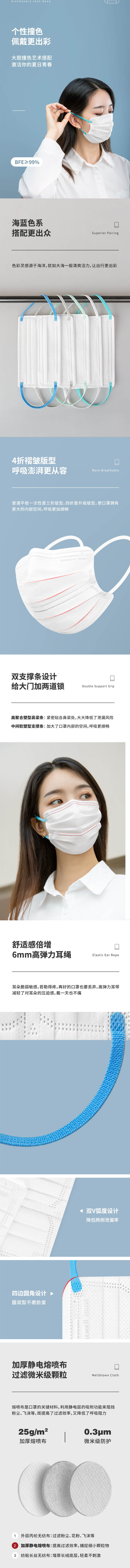 松研B29-1彩色耳繩平面一次性口罩圖片1