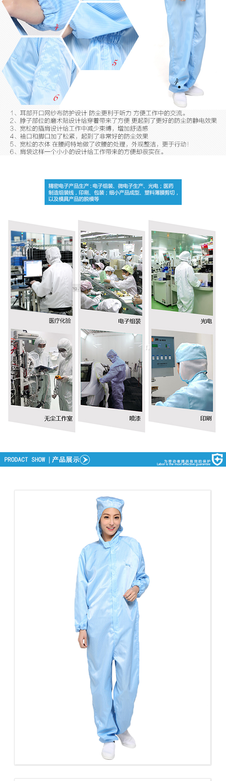 星工XGJ-1連體帶帽無塵防靜電服圖片4