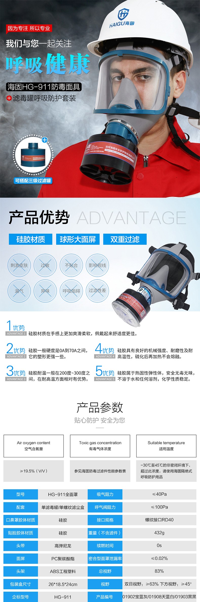 海固HG-911 P-CO-3全面罩一氧化碳防毒面具圖片