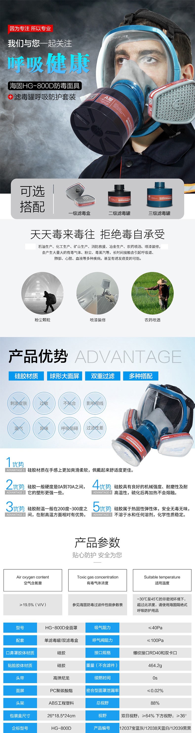 海固HG-800D D-A/B/E/K/H2S/CO-2全面罩綜合防毒面具圖片