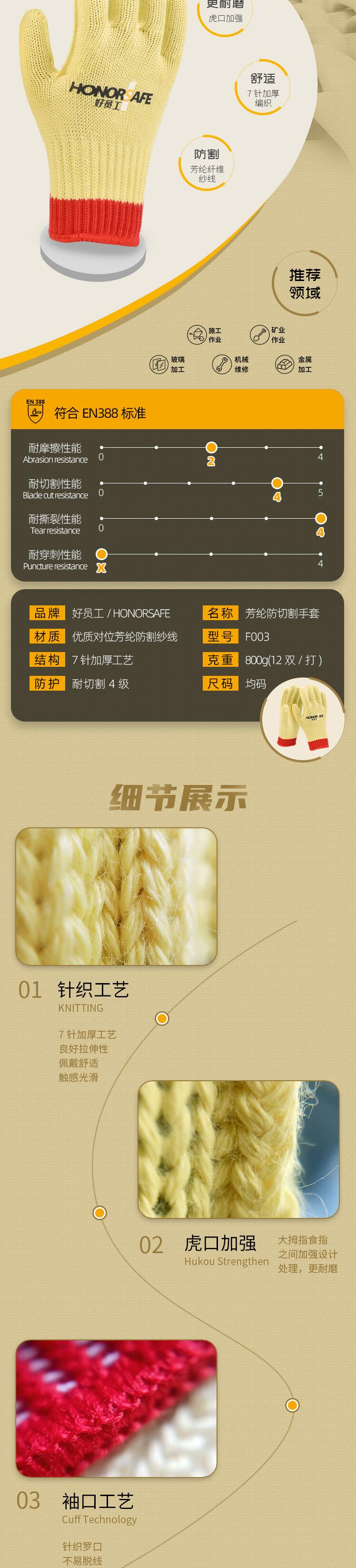 好員工F003耐磨四級防割手套圖片