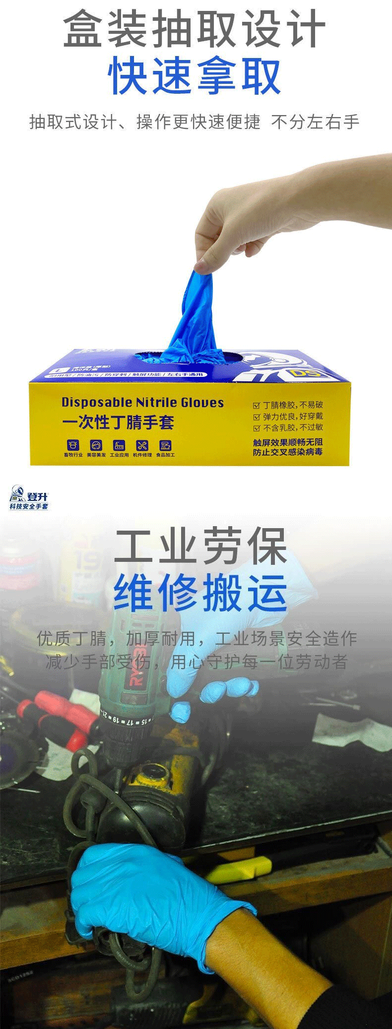 登升一次性丁腈手套(海洋藍)圖片2