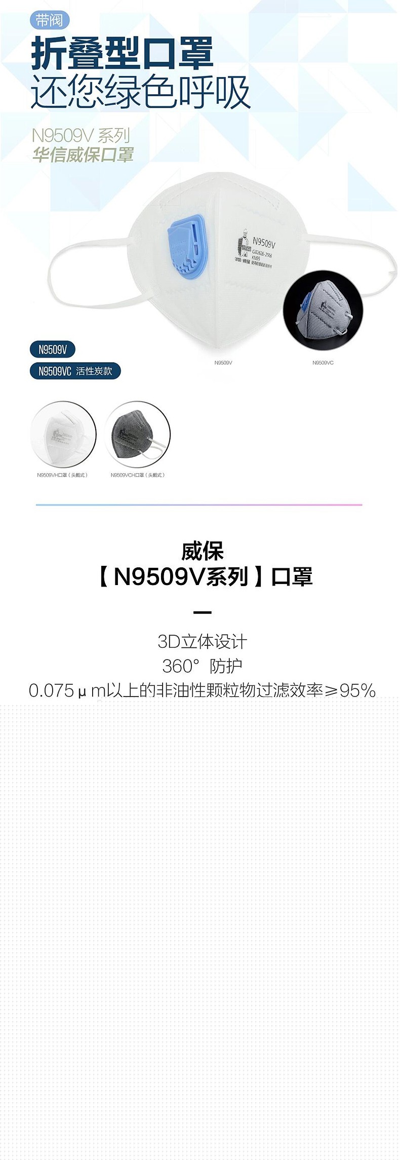 華信威保N9509VC活性炭帶閥耳帶式折疊口罩圖片