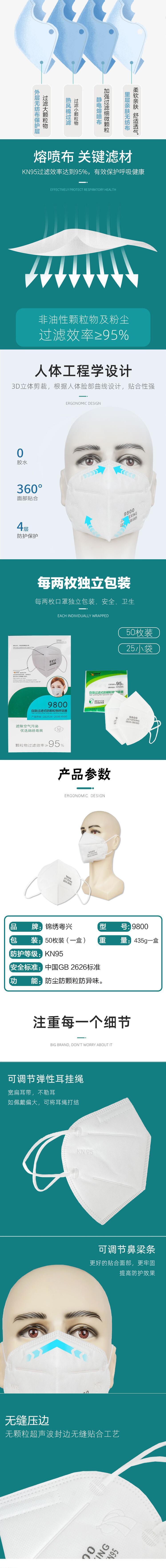 錦繡粵興9800折疊式KN95防塵口罩圖片