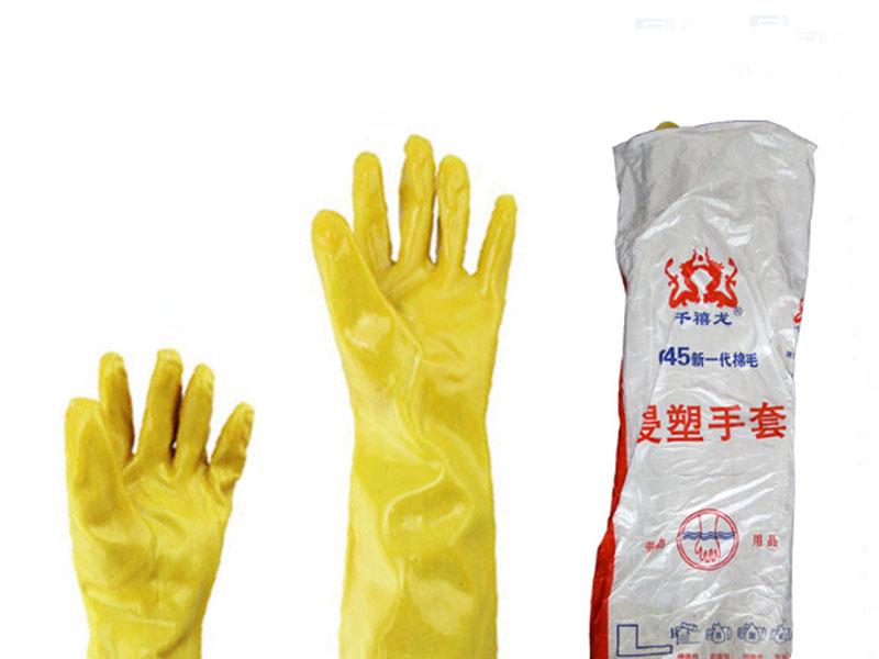 千禧龍035黃棉毛浸塑PVC手套圖片6