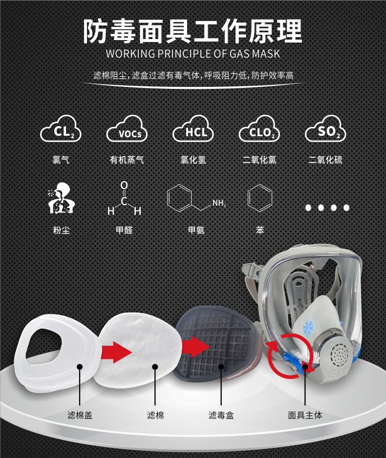 定和DH20152+8801橡膠雙濾盒全面罩防毒面具套裝3