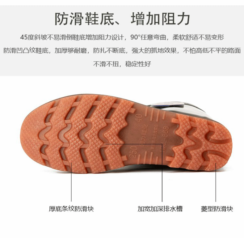 回力868高筒黑色防滑雨靴圖片9