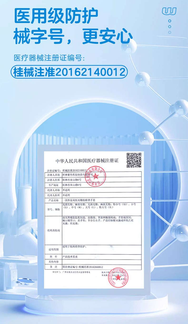 高邦604-010058無粉麻面一次性使用醫用橡膠檢查手套M碼2