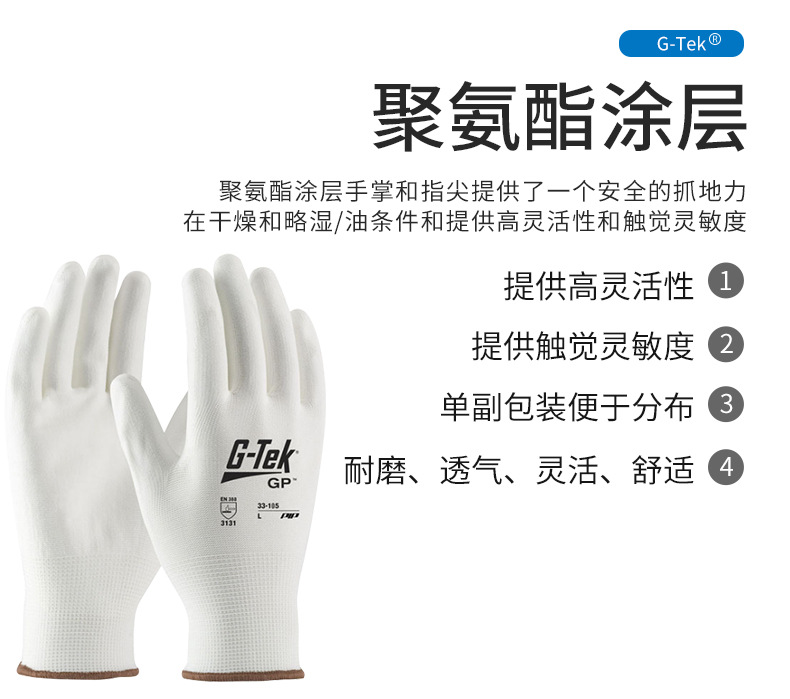 PIP 33-105耐磨透氣PU涂層勞保手套圖片4
