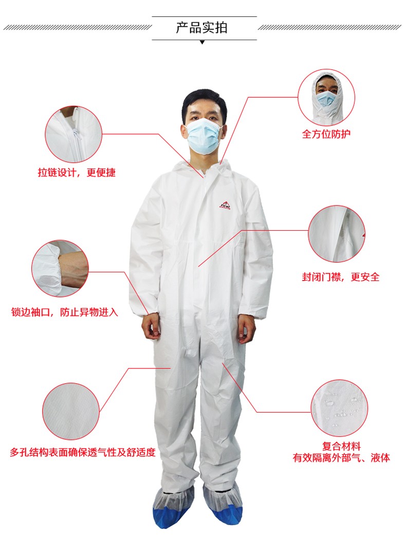 PIP I602白色帶帽連體一次性防護服圖片4
