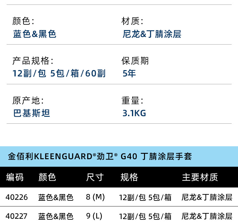 金佰利40228B G40發泡丁腈涂層勞保手套XL圖片5