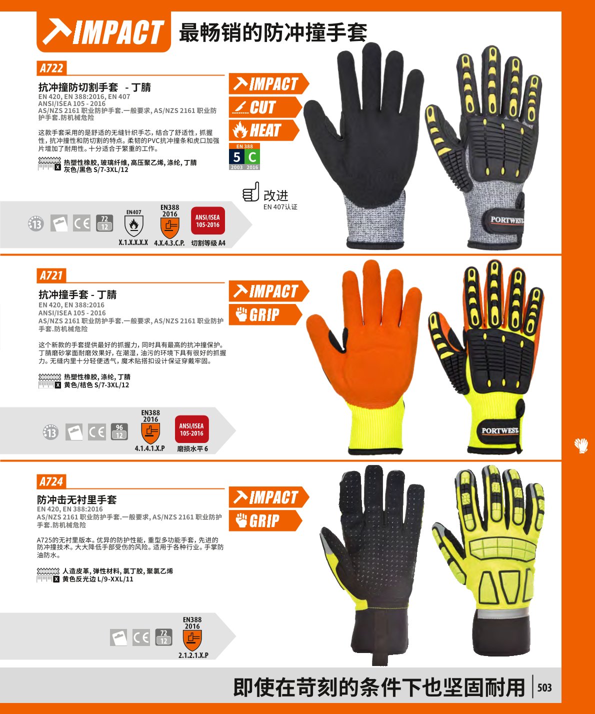 波偉斯特Portwest A722抗沖撞防切割手套1