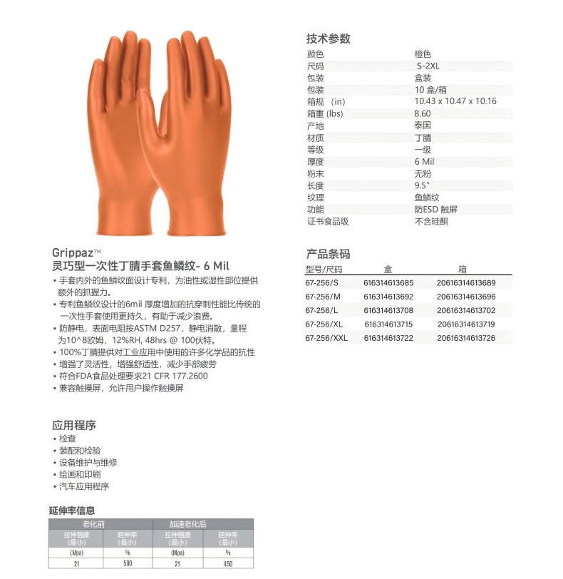 PIP 67-256 Grippaz靈巧型魚鱗紋一次性丁腈手套1