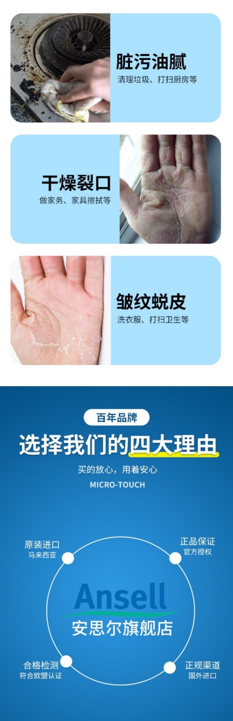Ansell安思爾MicroTouch NitraTex 4474藍色一次性丁腈手套L碼2