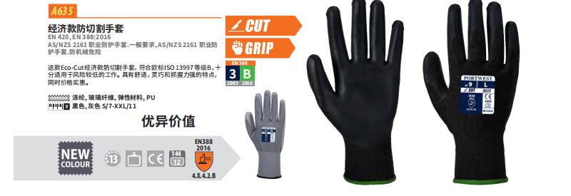 波偉斯特Portwest A635防切割PU手套
