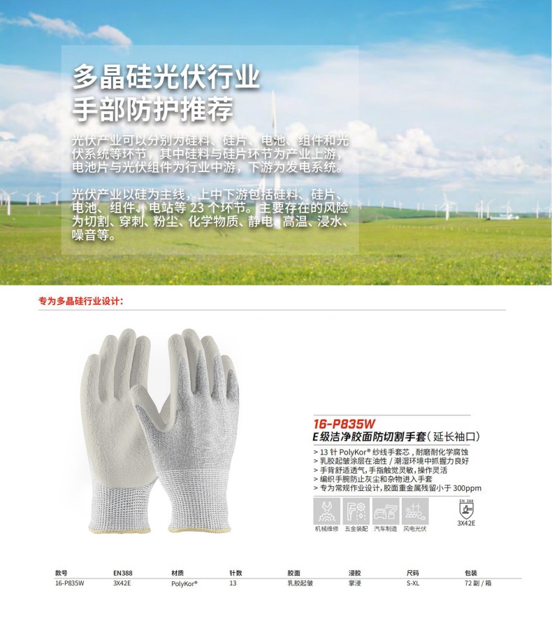 PIP 16-P835W E級潔凈膠面防切割手套