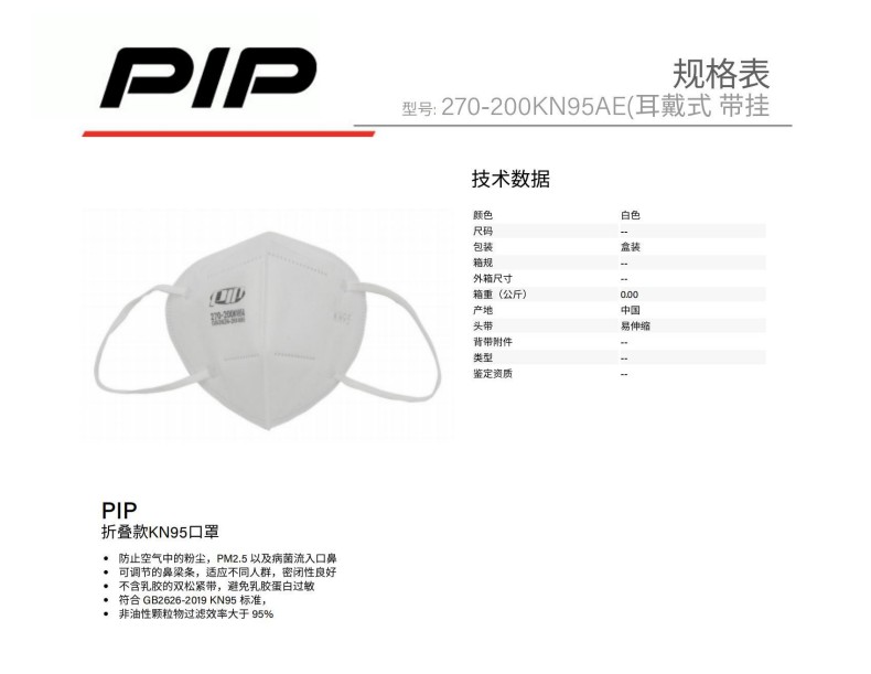 PIP 270-200KN95AE耳帶式折疊款KN95防塵口罩