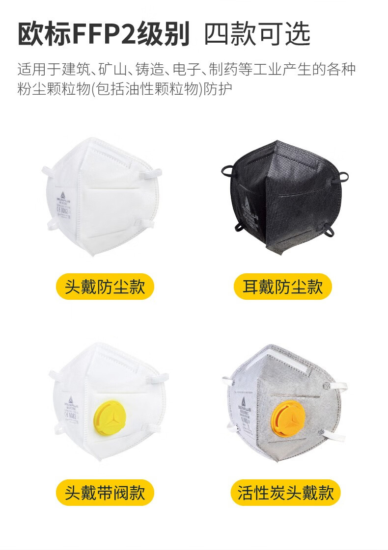 代爾塔104205 M1202BHNC折疊耳戴式FFP2級(jí)防塵口罩4
