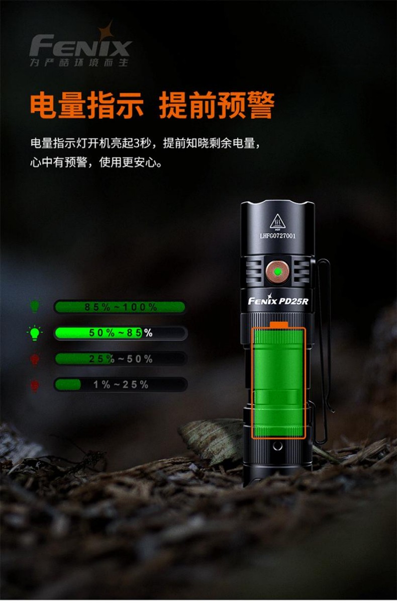 FENIX菲尼克斯PD25R PD系列便攜式高亮充電小直筒手電8.jpg