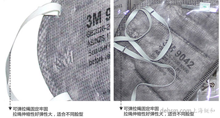 3M9042口罩可彈拉繩固定拉姑，彈性大，適合不同臉型