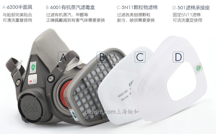 3M6200+6001防有機氣體防毒面具組成
