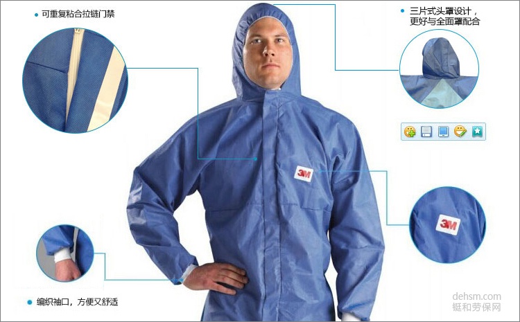 3M4532+藍(lán)色帶帽連體防護(hù)服彈性頭罩，透氣防護(hù)