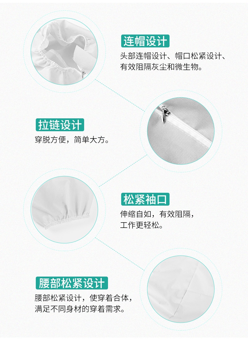 一次性醫(yī)用隔離衣帶帽設(shè)計(jì)，整個(gè)防護(hù)性能優(yōu)異