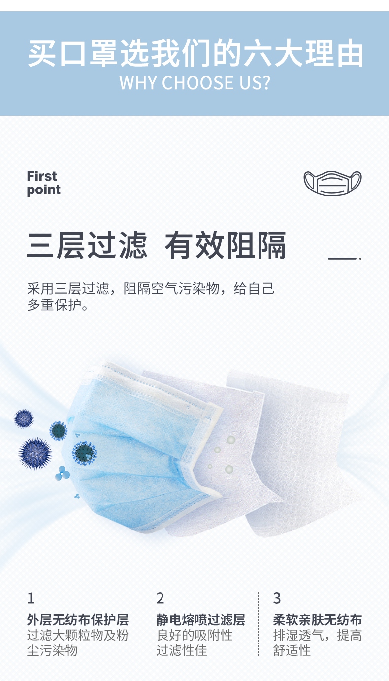 定和DH9001一次性使用無(wú)紡布口罩三層過濾材質(zhì)