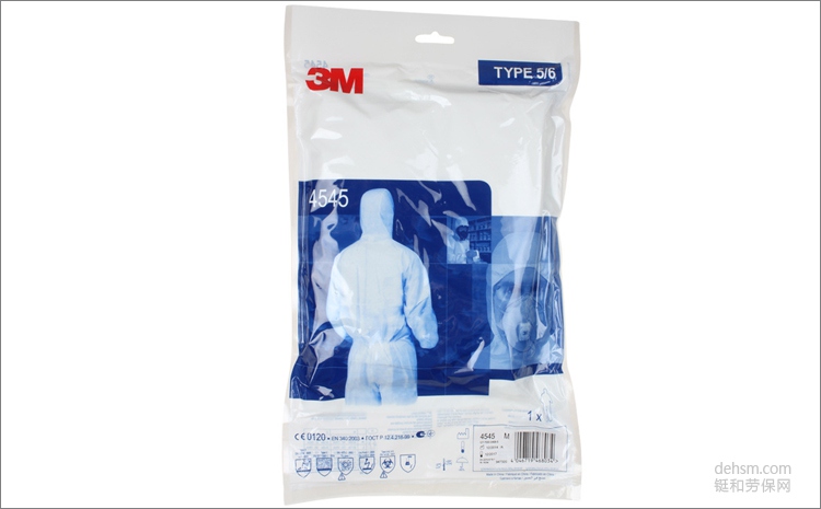 3M4545白色帶帽連體防護服包裝圖