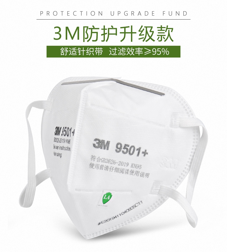3M9501+雙片裝KN95防塵口罩升級防護